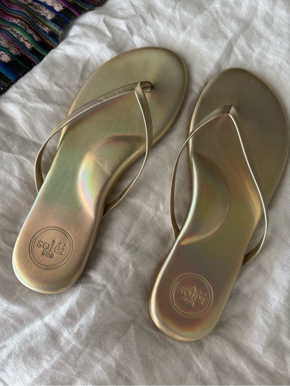 Solei Sea Women's Iridescent Gold Flip Flop Sandals